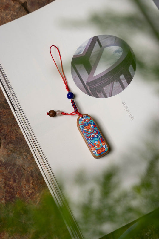 Green Sandalwood "Auspicious Wish" Plaque Fengshui phone strap